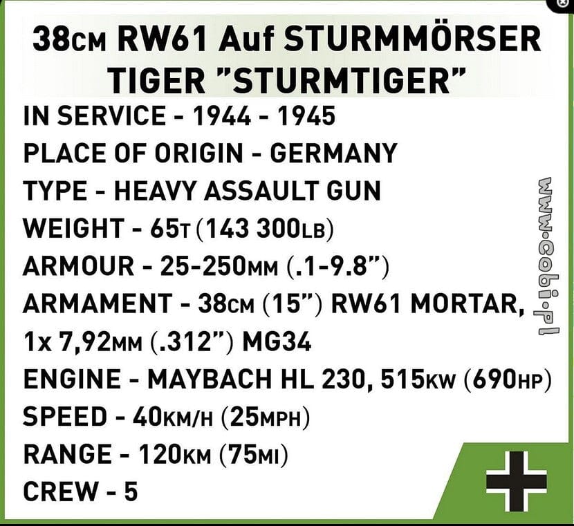 Sturmmorser Tiger "Sturmtiger" brick tank model - COBI-2585 - 1100 bricks