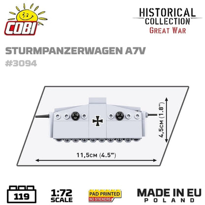 Sturmpanzerwagen A7V brick tank model - COBI 3094 - 119 bricks