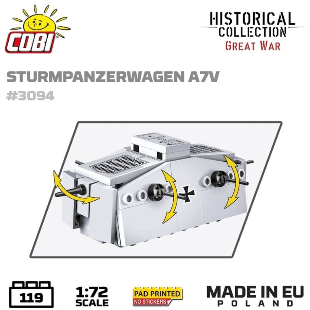 Sturmpanzerwagen A7V brick tank model - COBI 3094 - 119 bricks