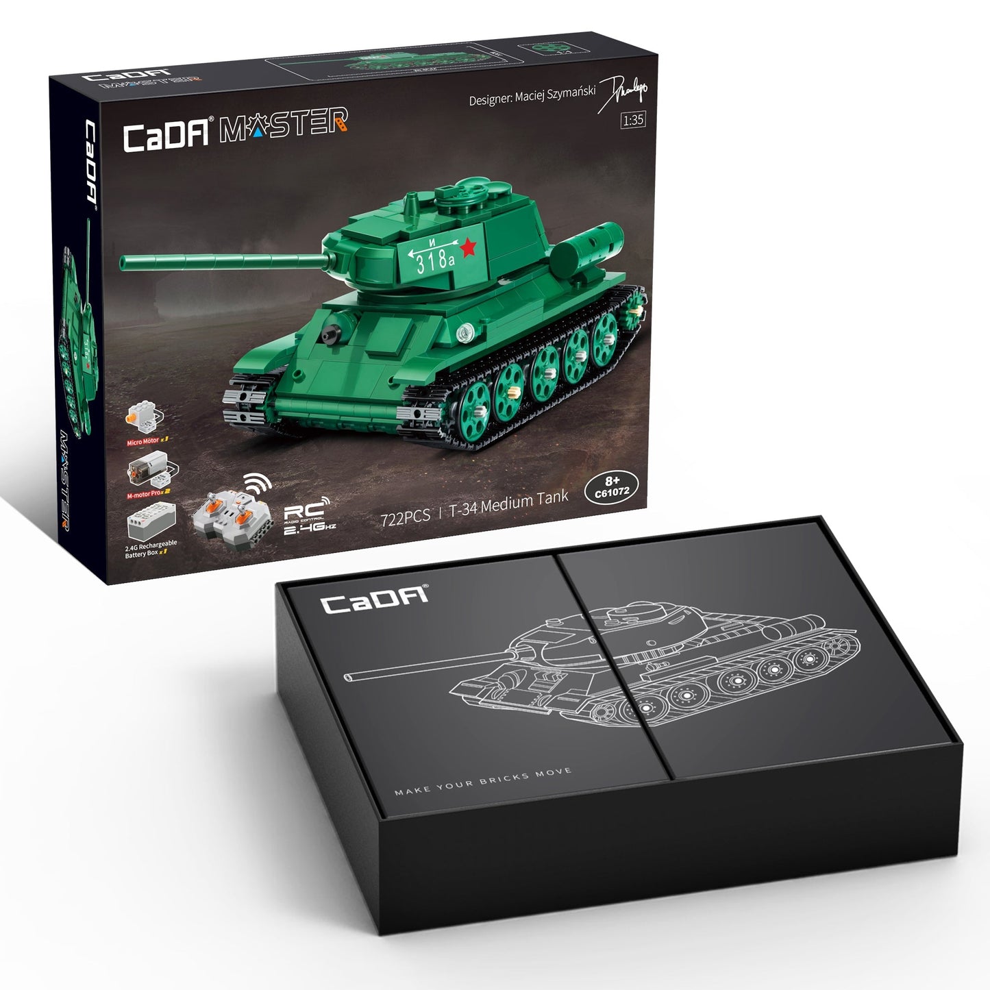 T34 Tank RC brick model kit - CADA C61072W - 722 bricks