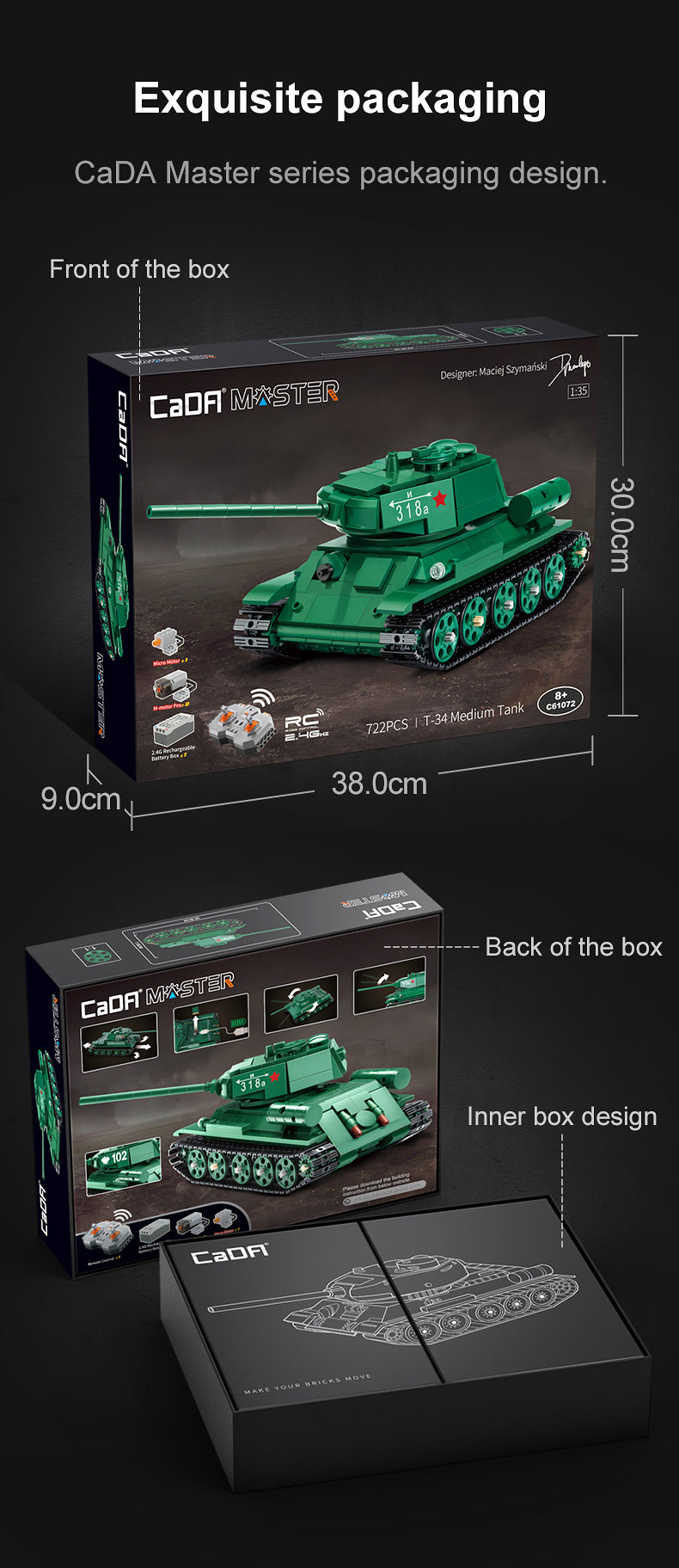 T34 Tank RC brick model kit - CADA C61072W - 722 bricks