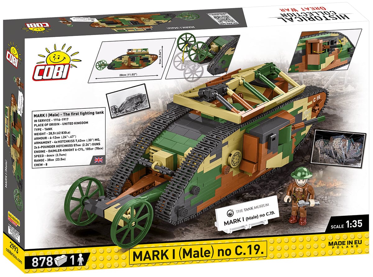 Tank Mark I (Male) no. c19 brick model - COBI 2993 - WWI 878 bricks