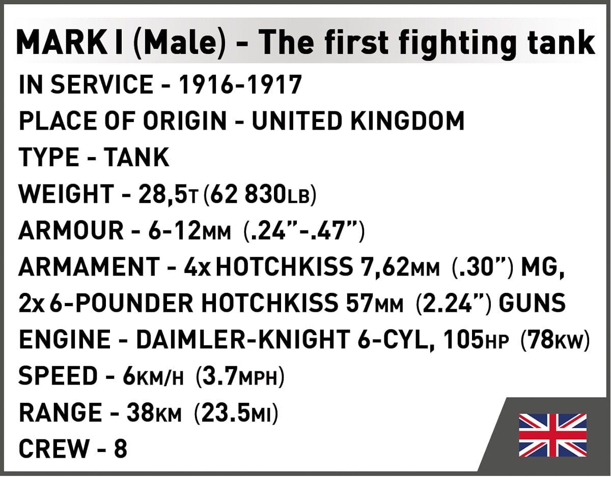 Tank Mark I (Male) no. c19 brick model - COBI 2993 - WWI 878 bricks