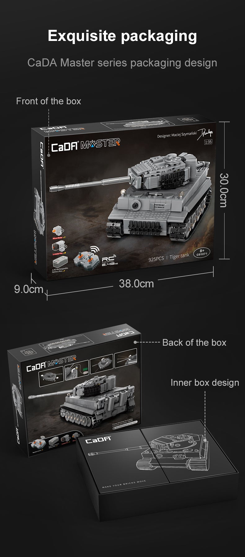 Tiger Tank RC brick model kit - CADA C61071W - 925 bricks