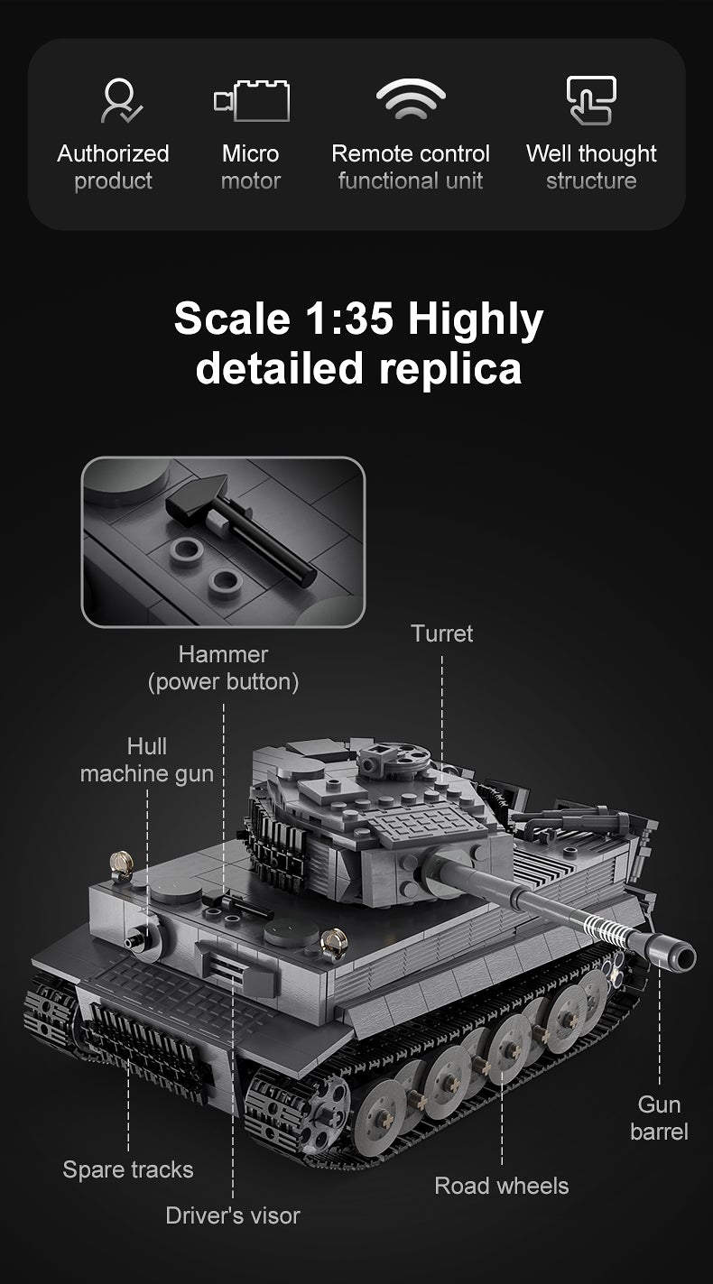 Tiger Tank RC brick model kit - CADA C61071W - 925 bricks