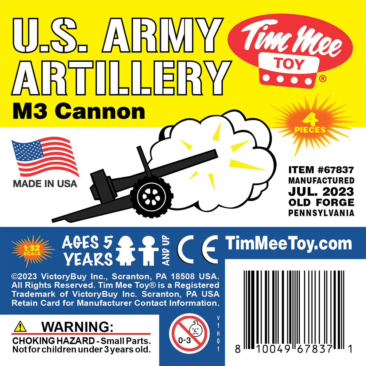 TimMee M3 ARTILLERY - Black 4pc Plastic Army Men Cannon Playset - Made in USA