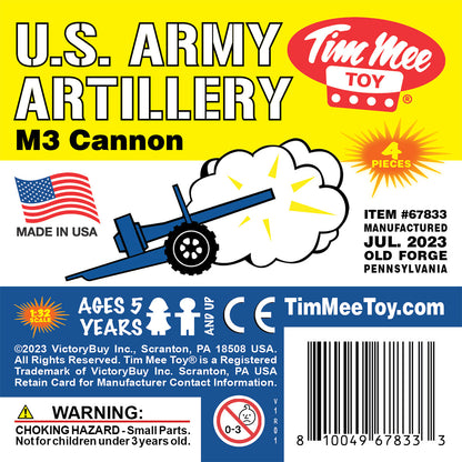 TimMee M3 ARTILLERY - Blue 4pc Plastic Army Men Cannon Playset - Made in USA