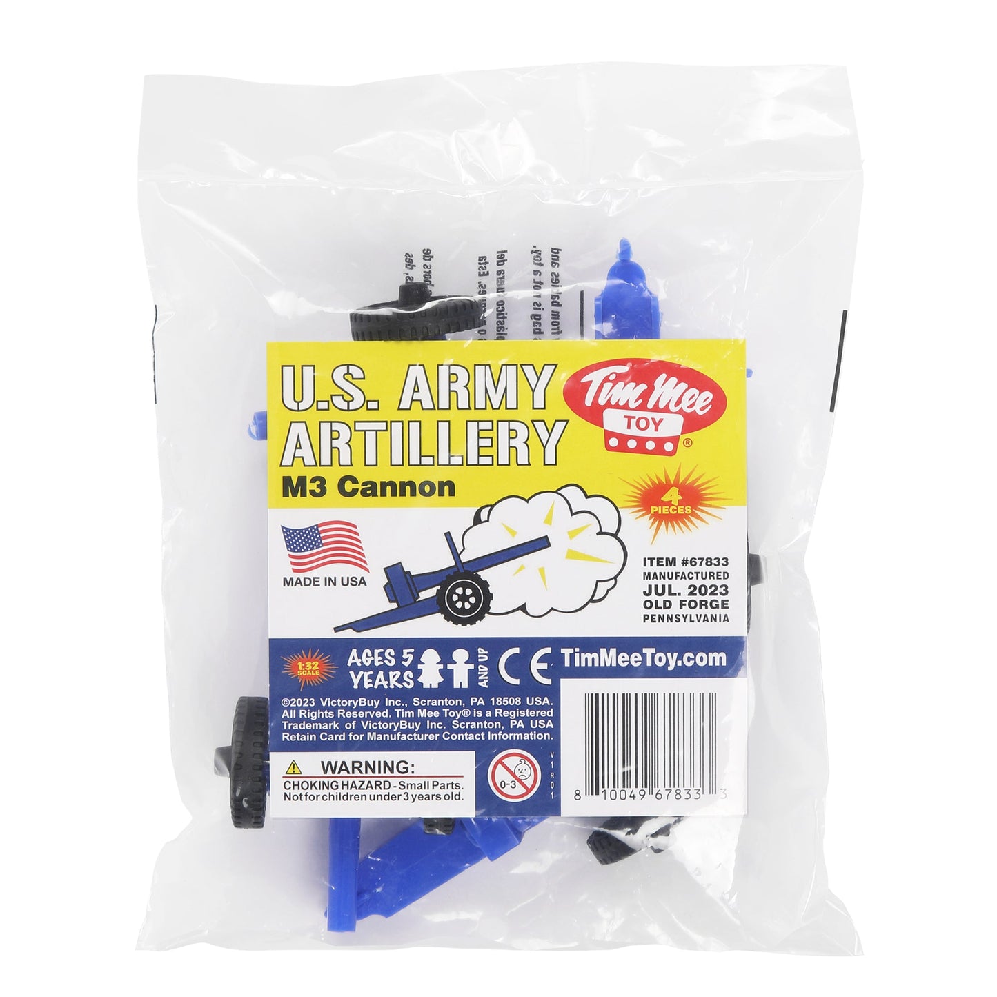 TimMee M3 ARTILLERY - Blue 4pc Plastic Army Men Cannon Playset - Made in USA