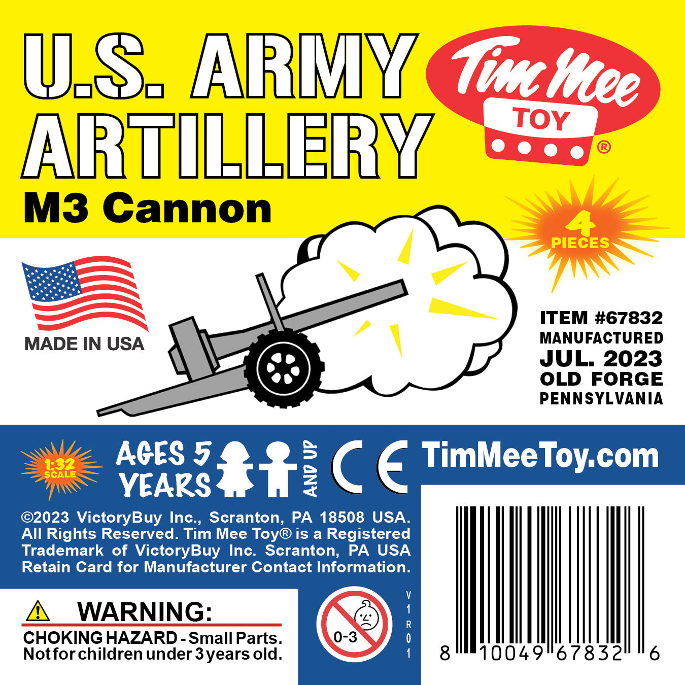 TimMee M3 ARTILLERY - Gray 4pc Plastic Army Men Cannon Playset - Made in USA