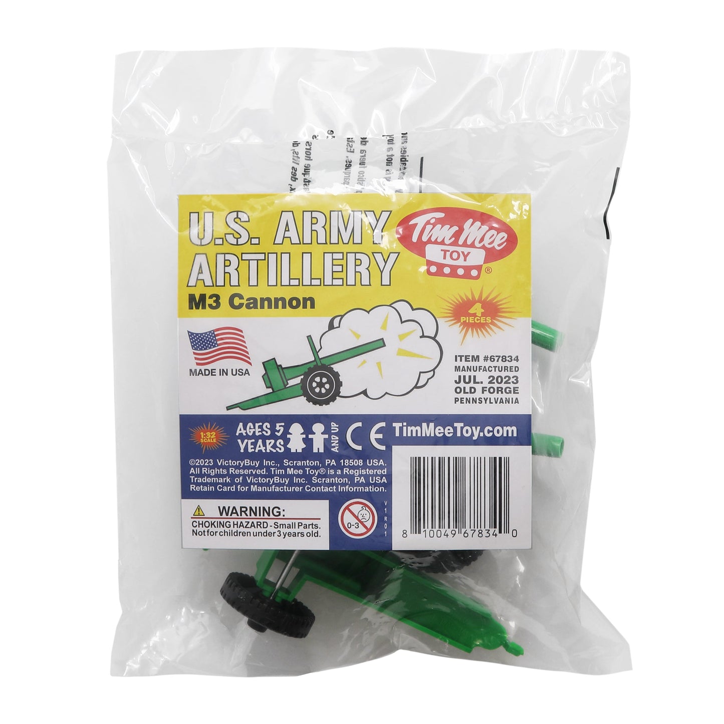 TimMee M3 ARTILLERY - Green 4pc Plastic Army Men Cannon Playset - Made in USA