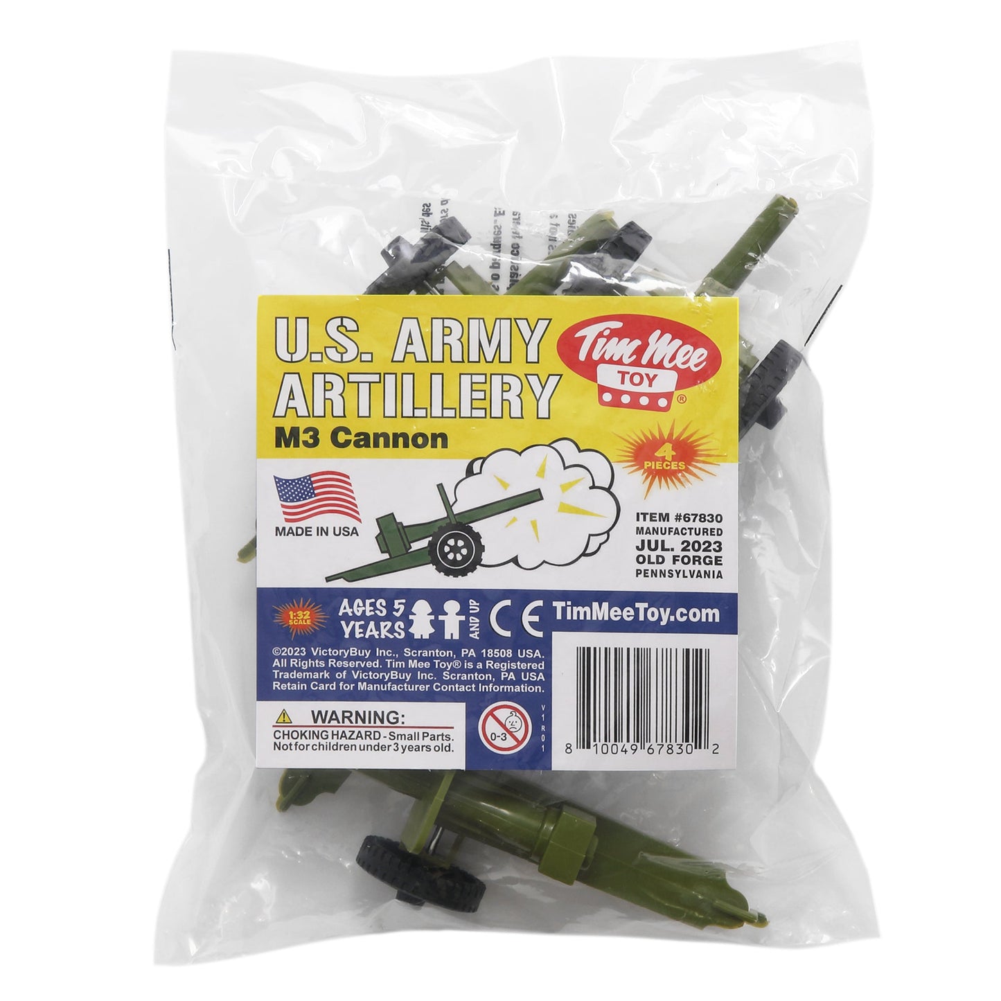 TimMee M3 ARTILLERY - OD Green 4pc Plastic Army Men Cannon Playset - Made in USA