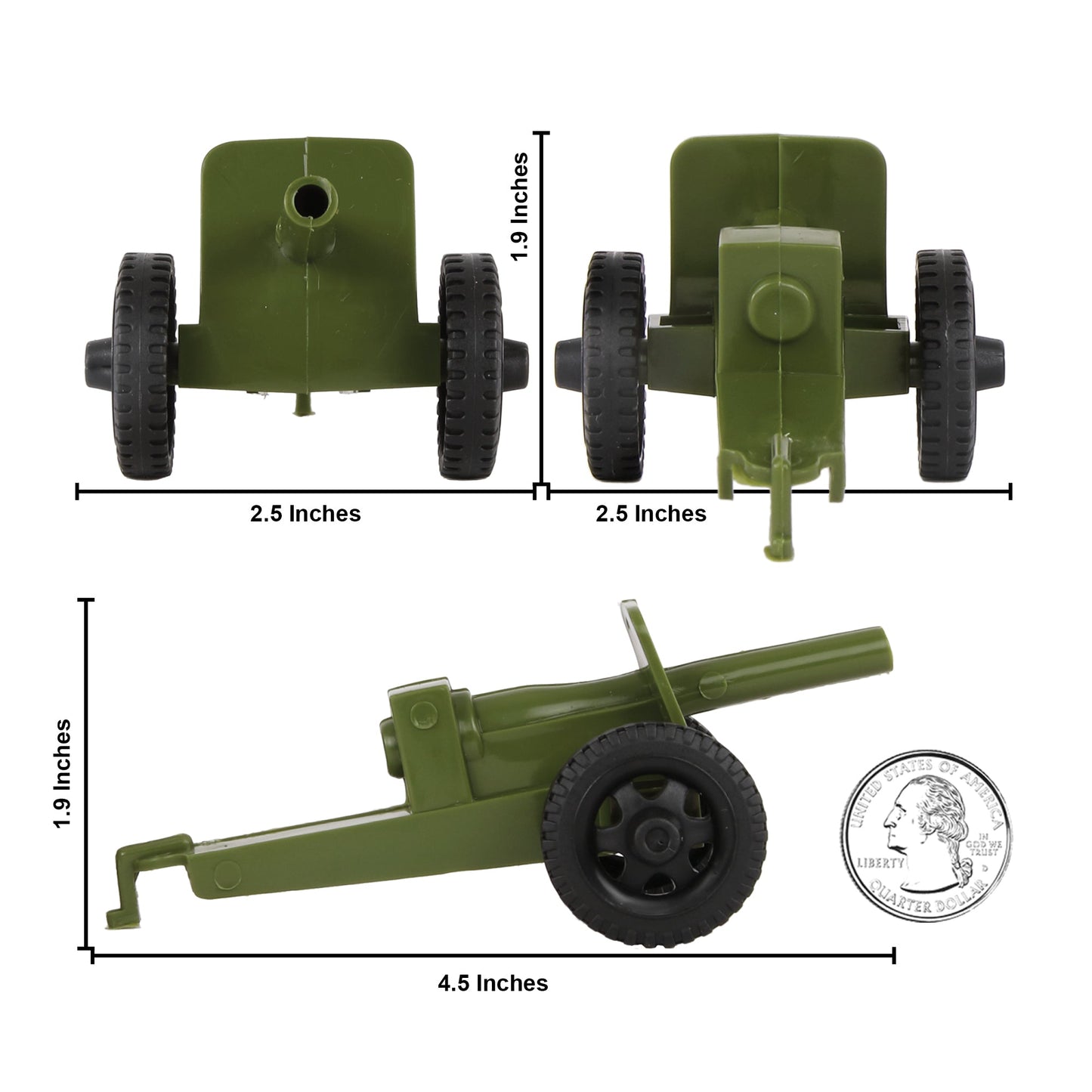 TimMee M3 ARTILLERY - OD Green 4pc Plastic Army Men Cannon Playset - Made in USA