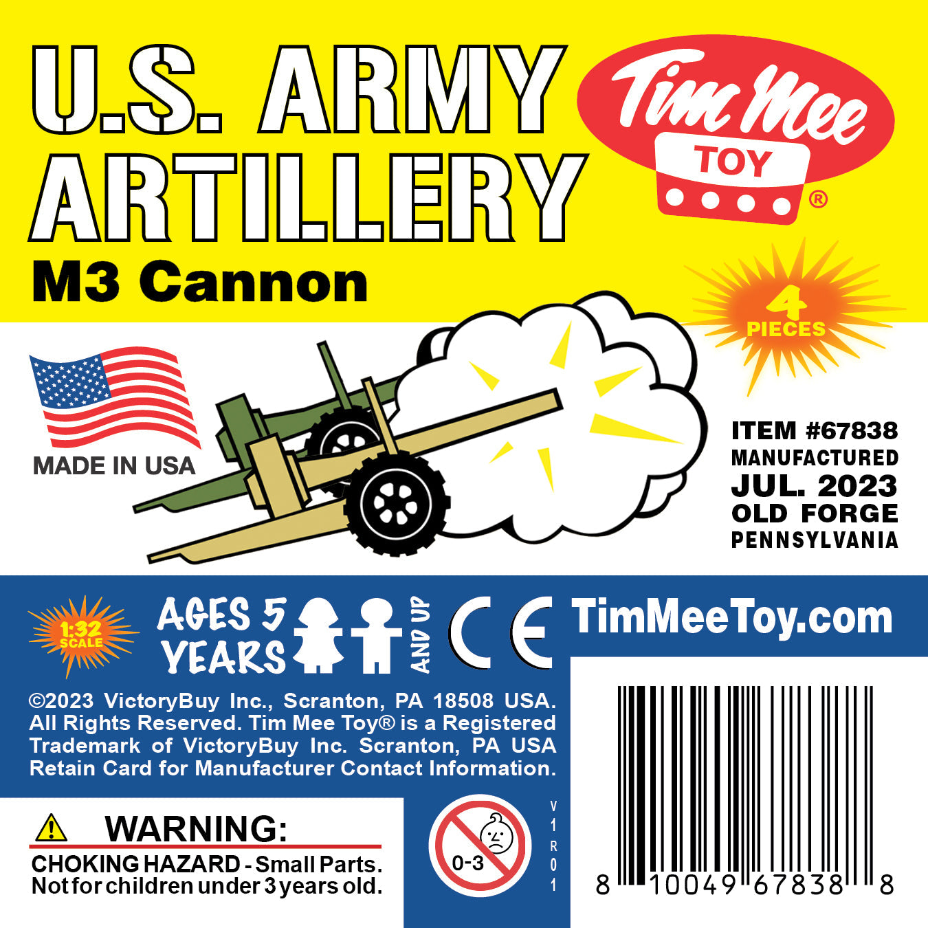 TimMee M3 ARTILLERY - OD Green & Tan 4pc Plastic Army Men Cannon Playset US Made