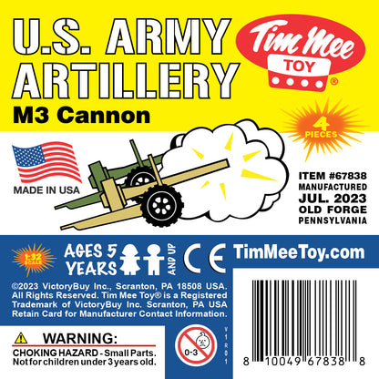 TimMee M3 ARTILLERY - OD Green & Tan 4pc Plastic Army Men Cannon Playset US Made