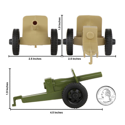 TimMee M3 ARTILLERY - OD Green & Tan 4pc Plastic Army Men Cannon Playset US Made