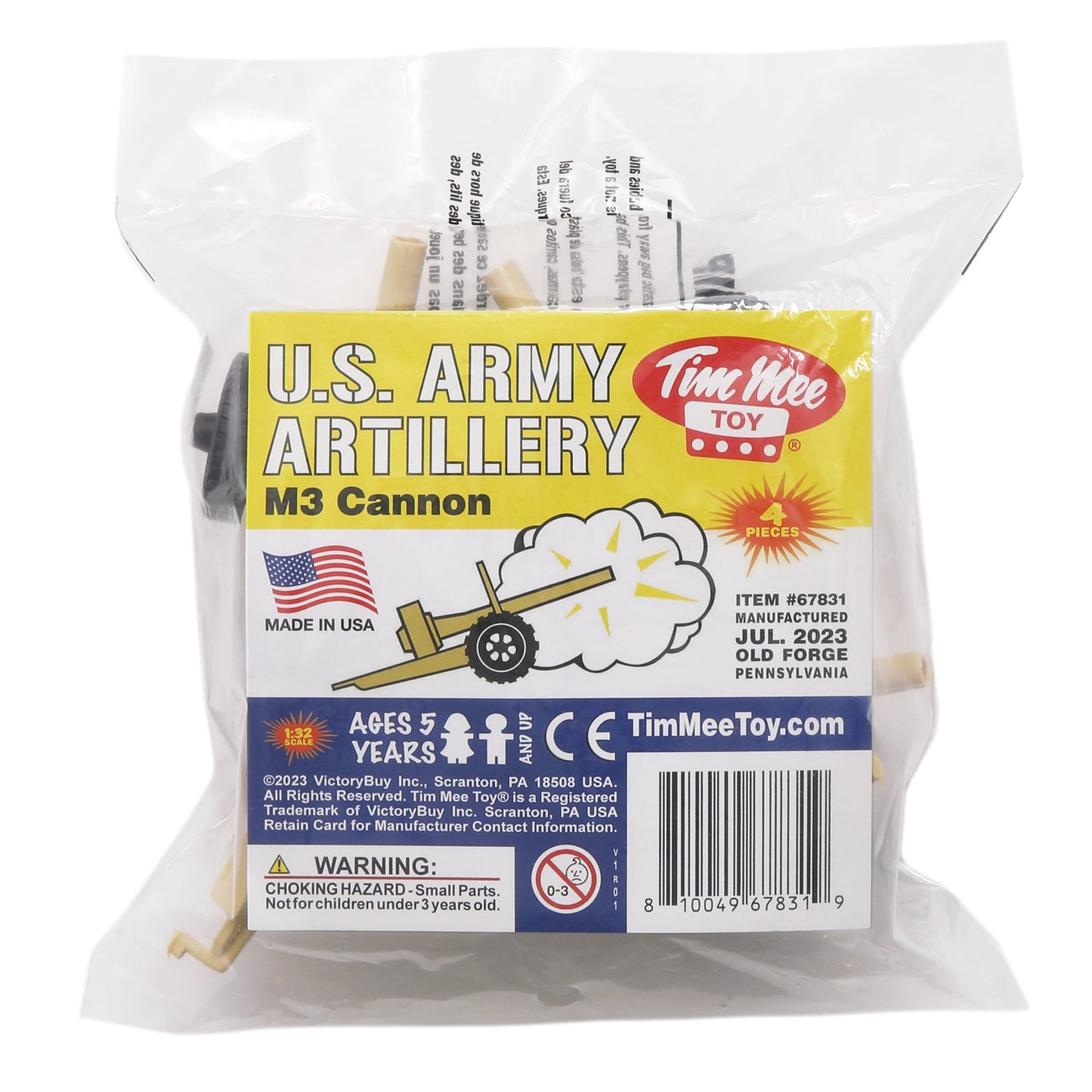 TimMee M3 ARTILLERY - Tan 4pc Plastic Army Men Cannon Playset - Made in USA