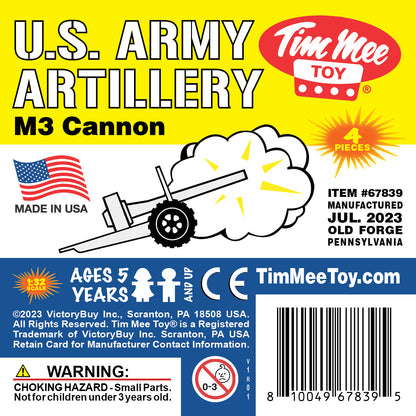 TimMee M3 ARTILLERY - White 4pc Plastic Army Men Cannon Playset - Made in USA