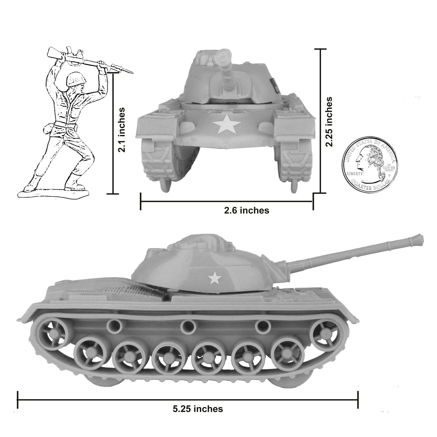 TimMee Toy Tanks for Plastic Army Men - Gray WW2 3pc - Made in USA