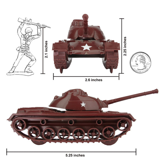 TimMee Toy Tanks for Plastic Army Men - Rust Brown WW2 3pc - Made in USA