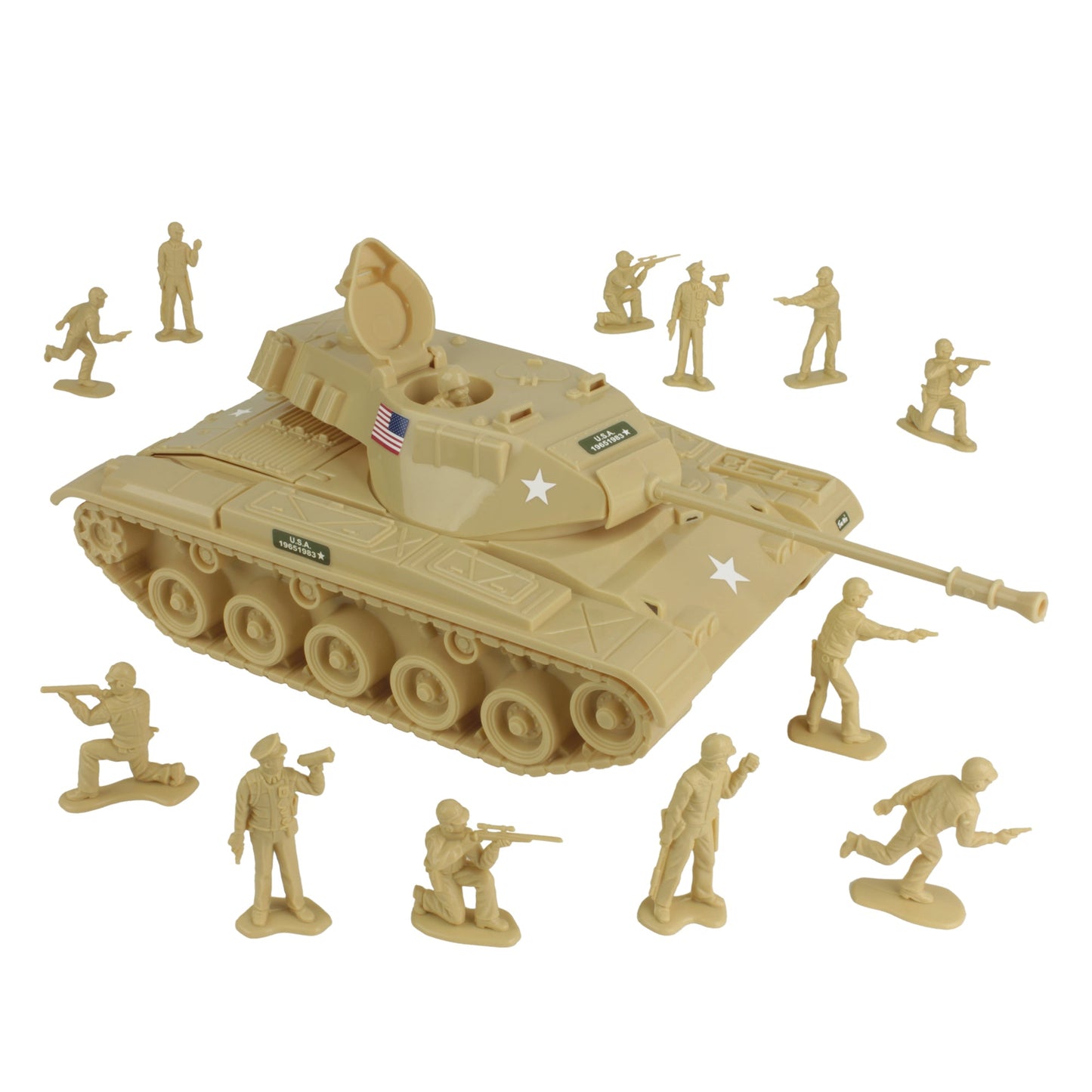 Tim Mee Toy Walker Bulldog TANK Playset- Tan 13pc - Made in USA