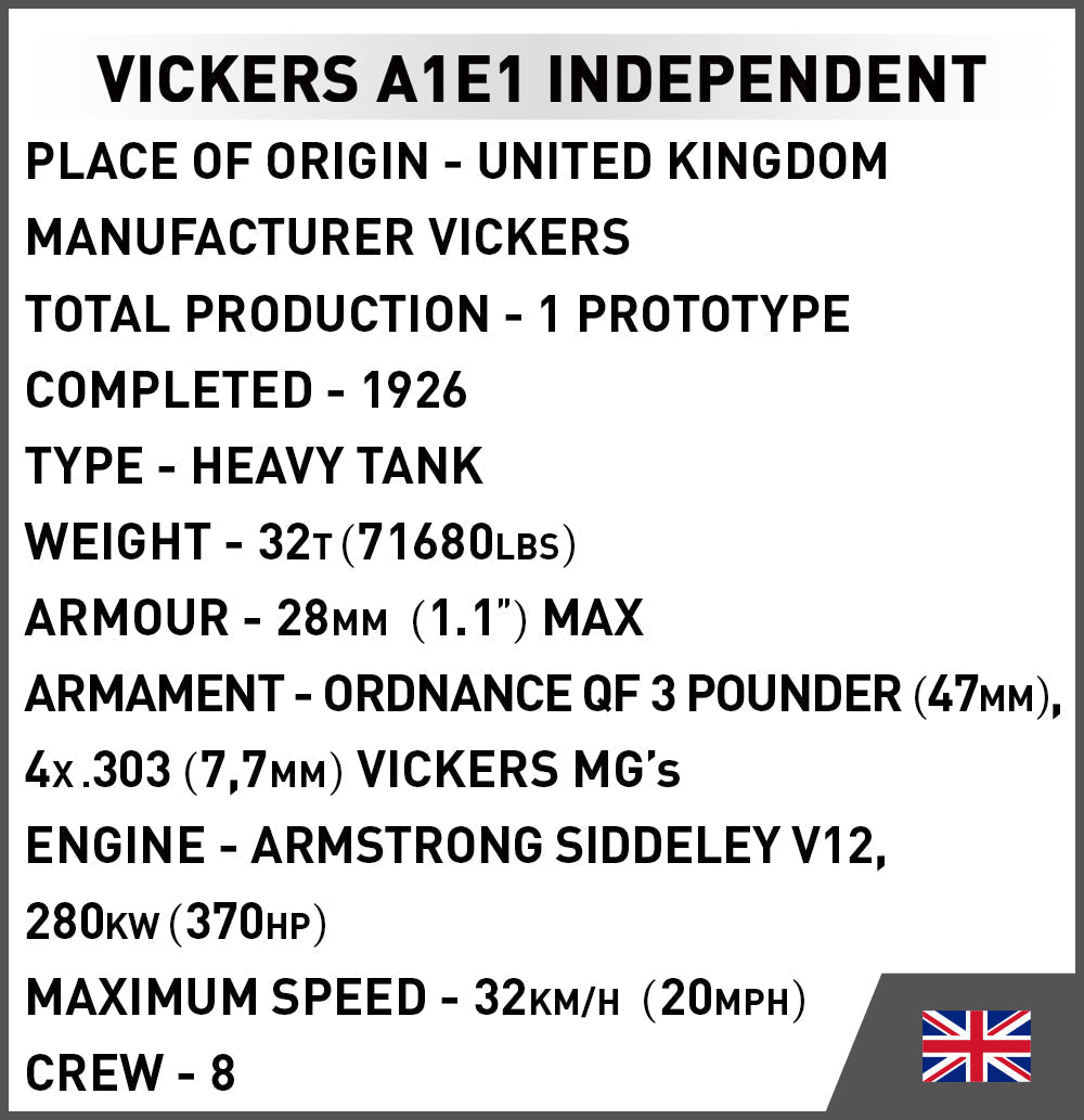 Vickers A1E1 Independent WW1 tank - COBI 2990 - 887 Bricks